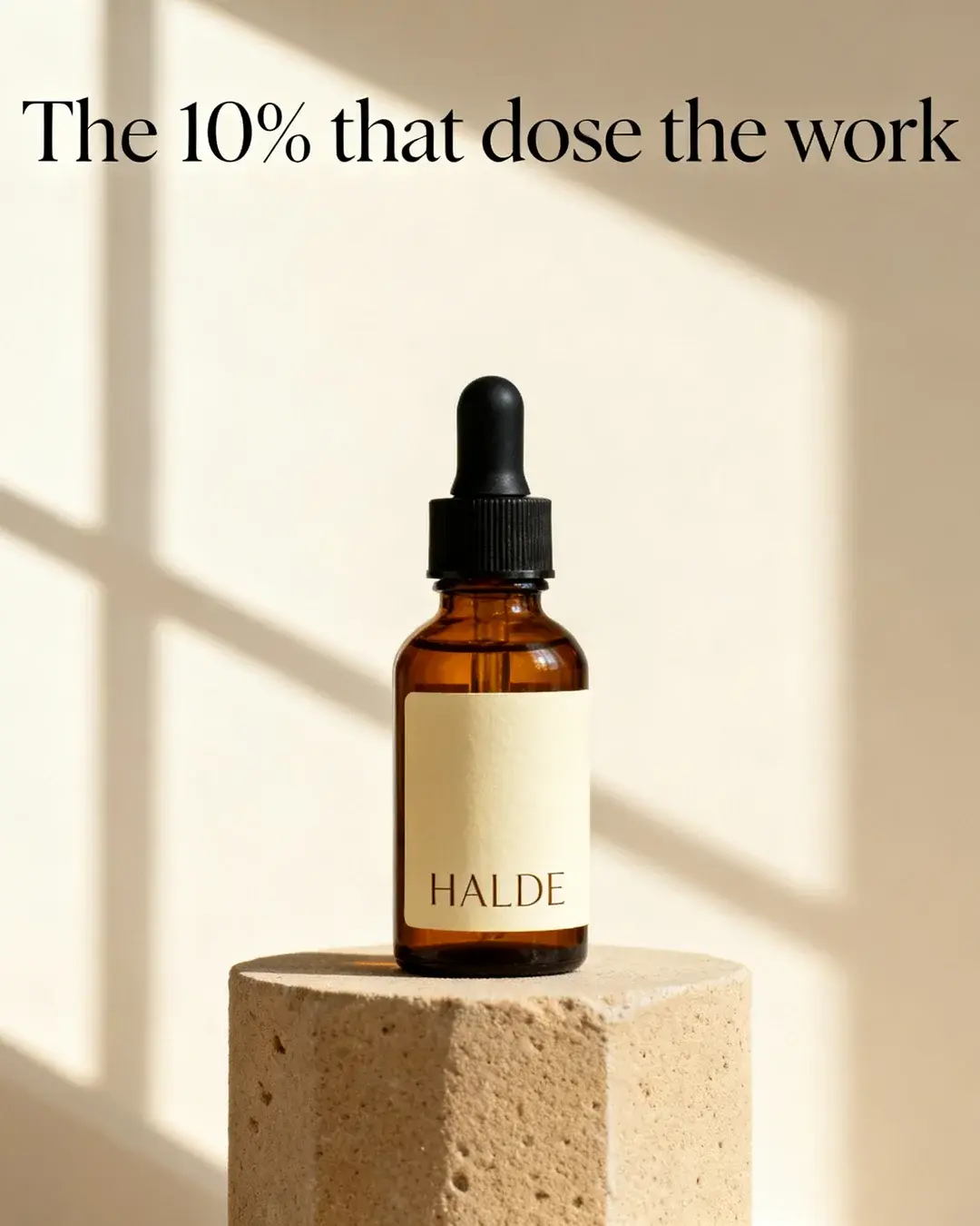 Halde concept stopped by the text check: the headline reads “The 10% that dose the work.”
